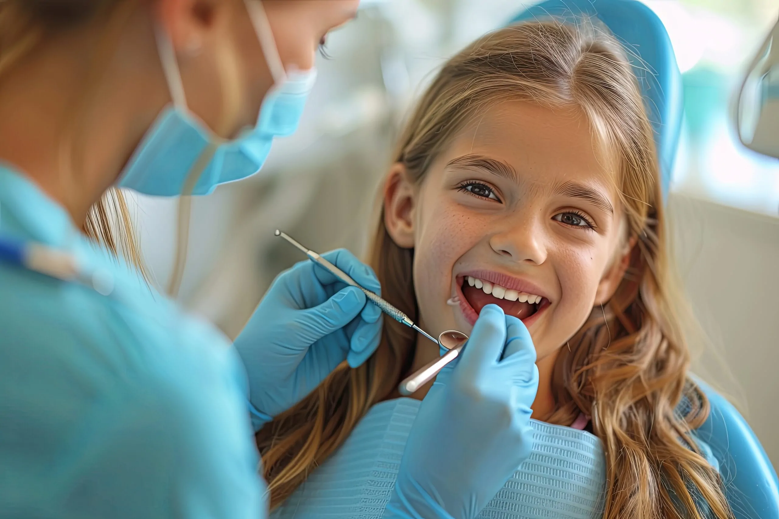 Dentist helping a girl
